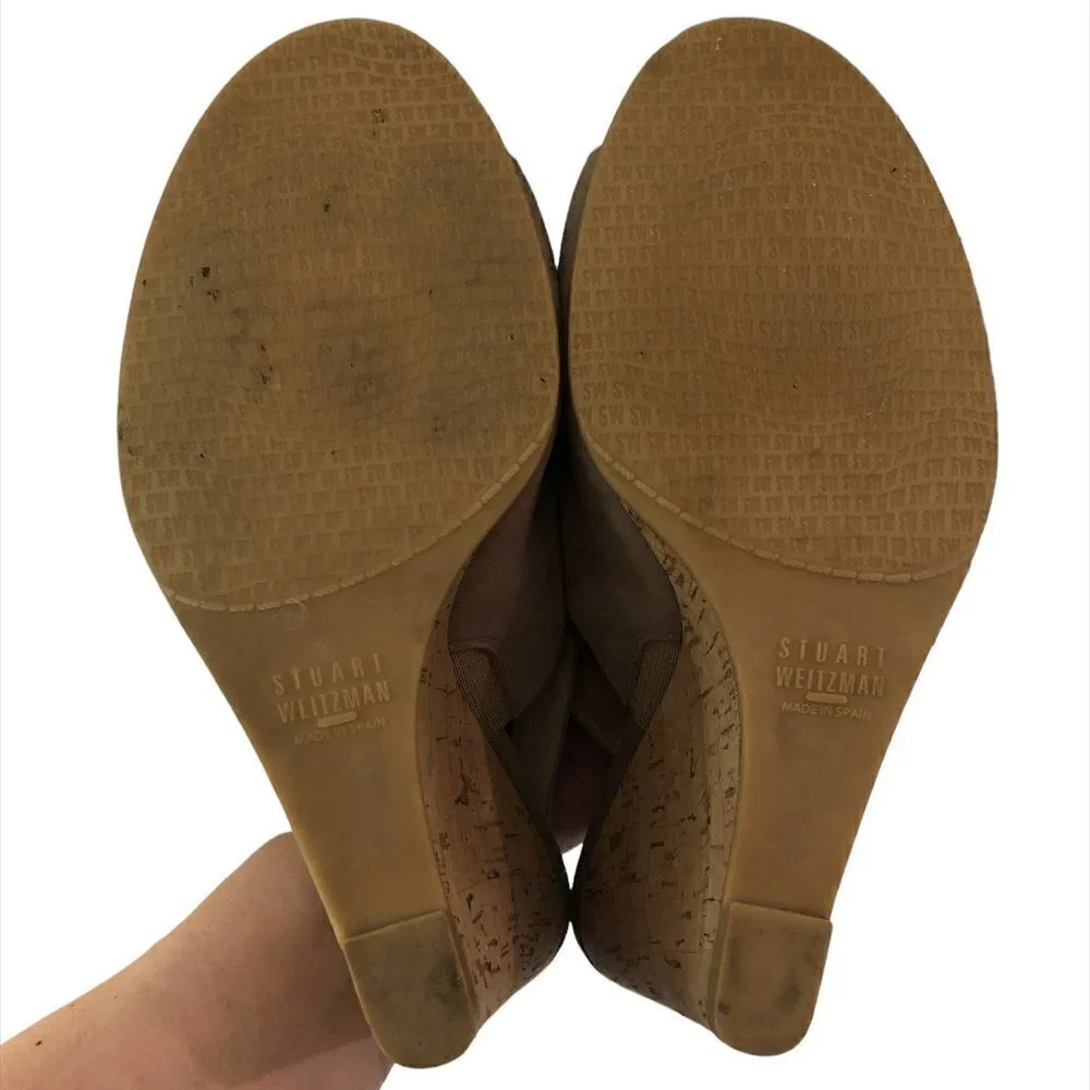 STUART WEITZMAN Wedge Sandals Women's Size 8 Taupe Slingback Shoe Liner